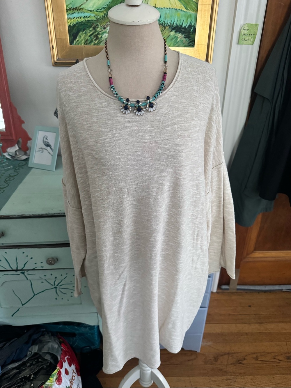 Gudrun Sjoden Light Beige Oversized Knit Tunic L Linen Cotton VGUC Lagenlook